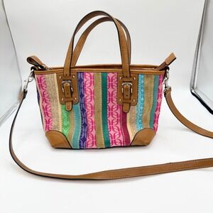Fossil Y2K Patchwork Satchel Small Multi Color Jacquard Striped Crossbody Bag